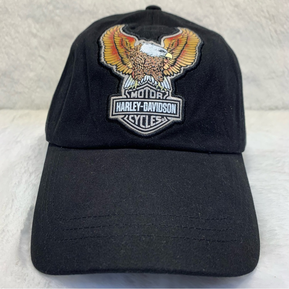 Harley Davidson Cap Solid Black One Size Adjustable Motorcycle Eagle Shield